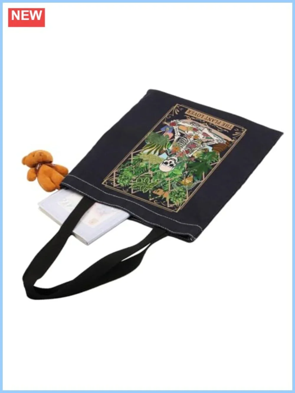 Skeleton Plant Tote Bag Tarot Card The Plant Lover Reusable Polyester